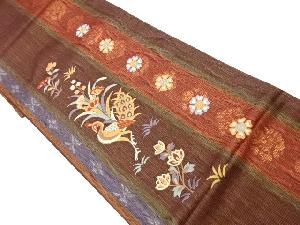 リサイクル　すくい織孔雀に花々模様刺繍袋帯